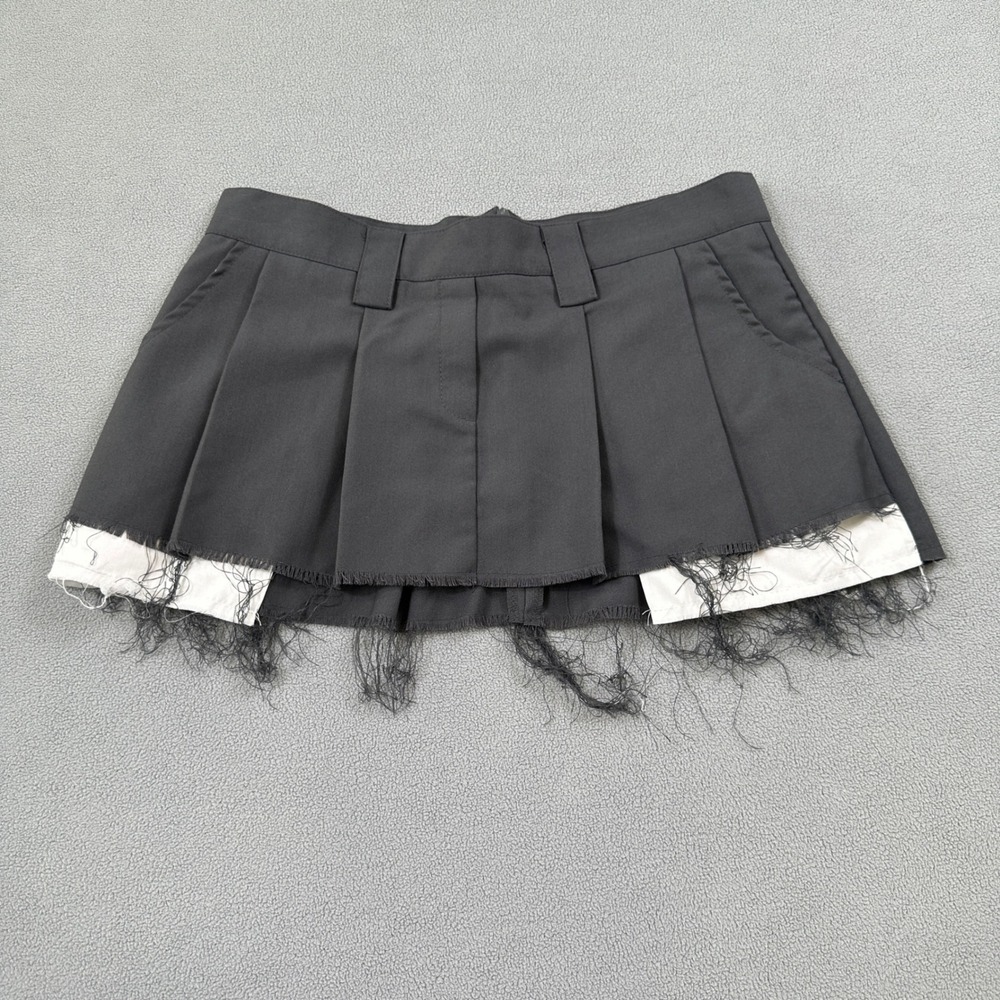 Black Pleated Mini Skirt with Fringe Trim